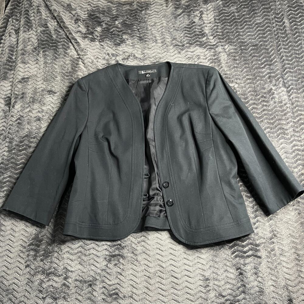 Larry Levine Jacket Womens Size 14 Black 3/4 Sleeve 2 Button Front